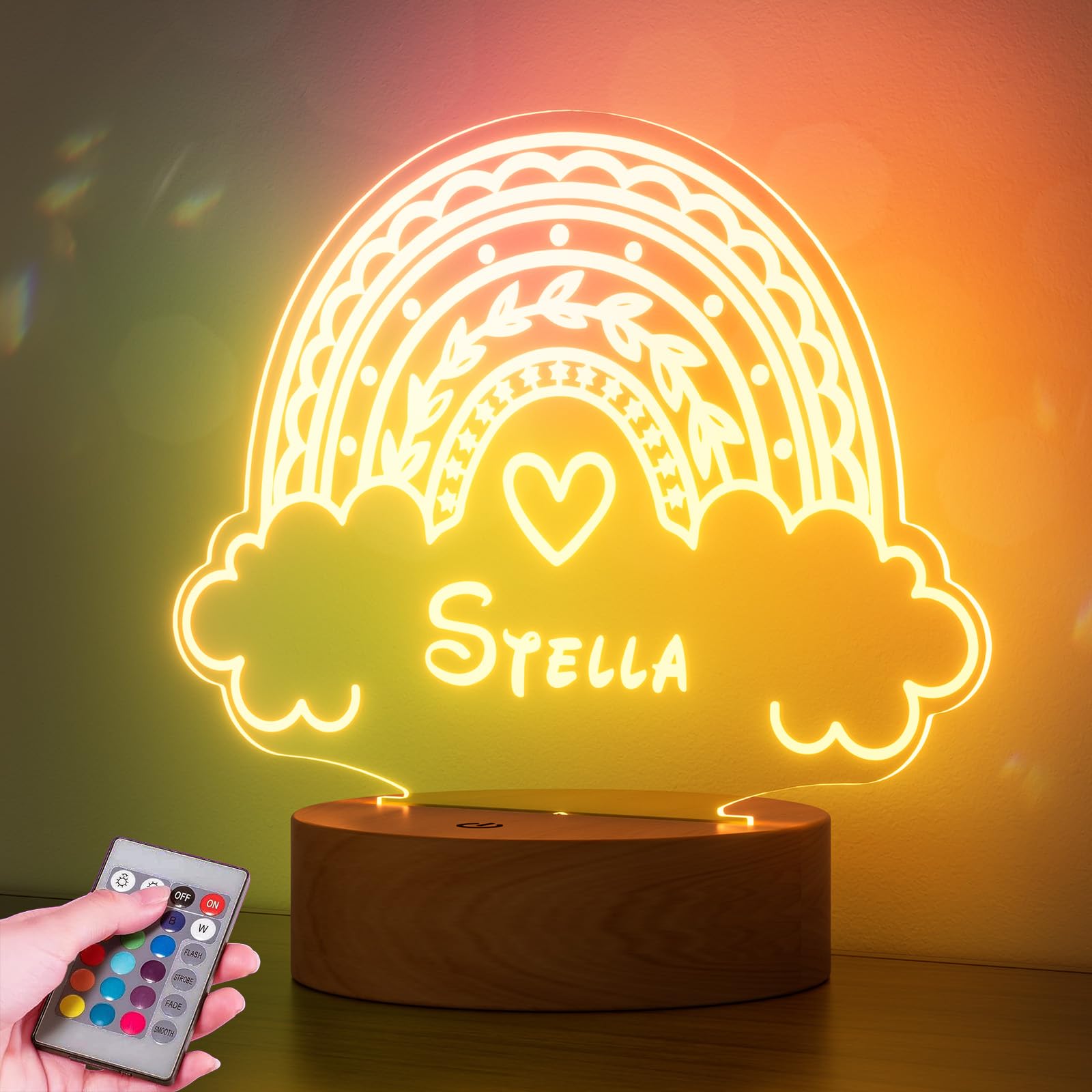 Burst Bird Personalized Name Night Light, Rainbow Cloud — gift idea