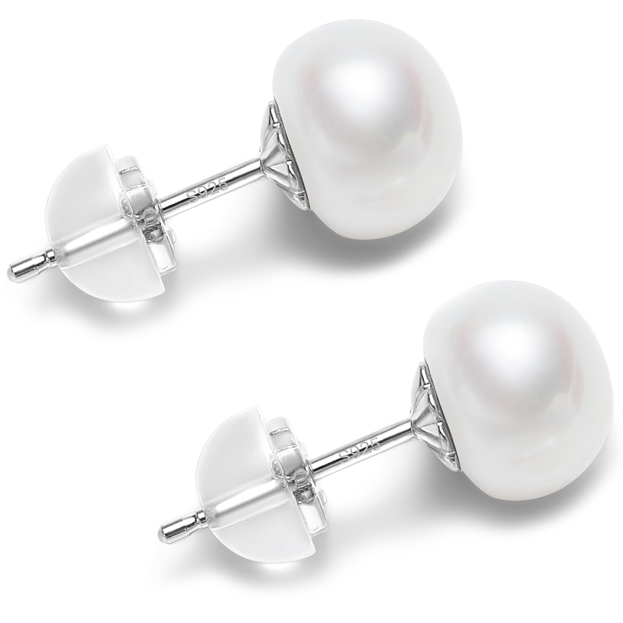 COYATE Freshwater Pearl Stud Earrings, Sterling Silver, 8 mm — gift idea