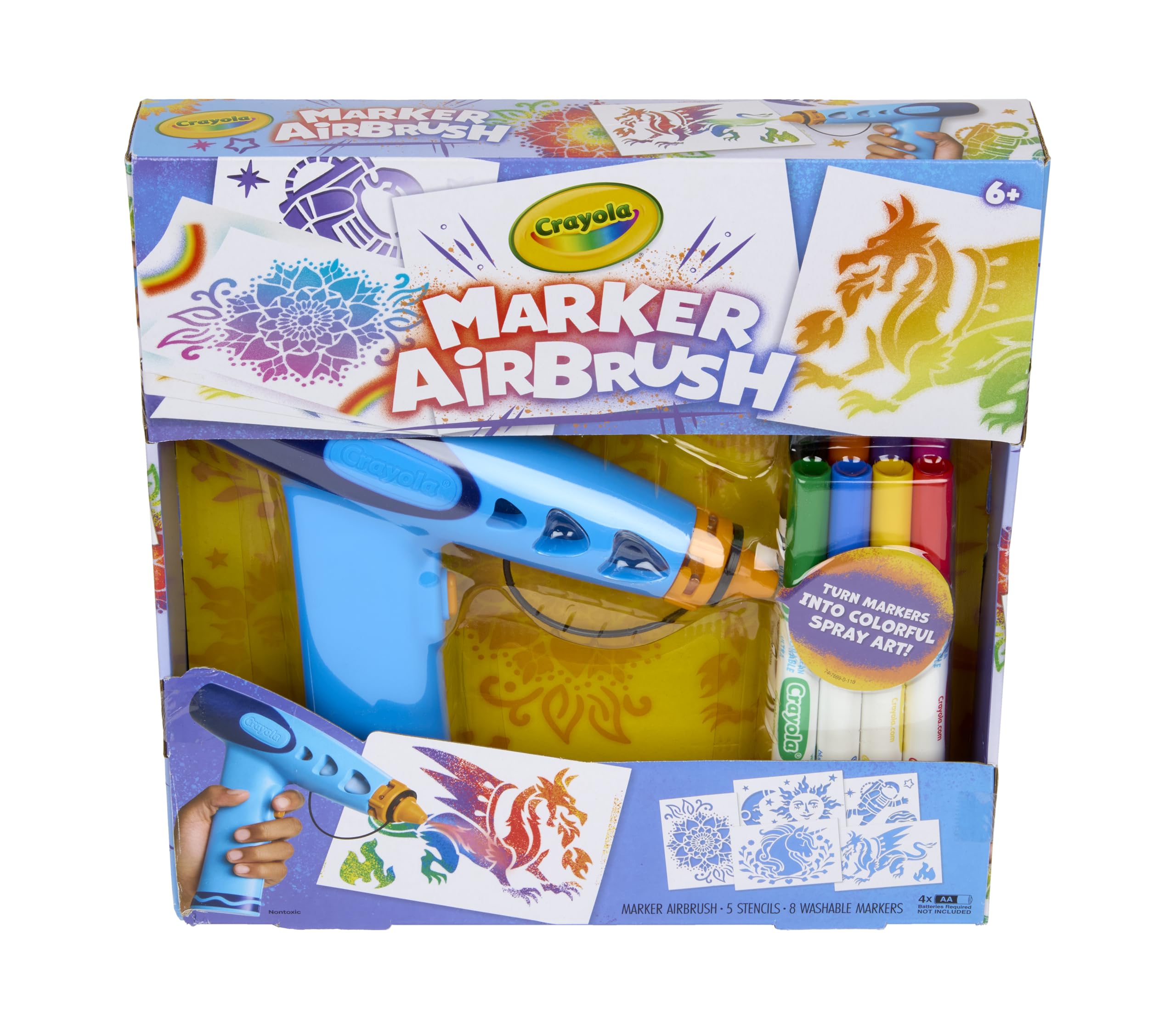 Crayola Marker Airbrush Spray Art Kit (8 Washable Markers, 5 Stencils) — funny and quirky gift