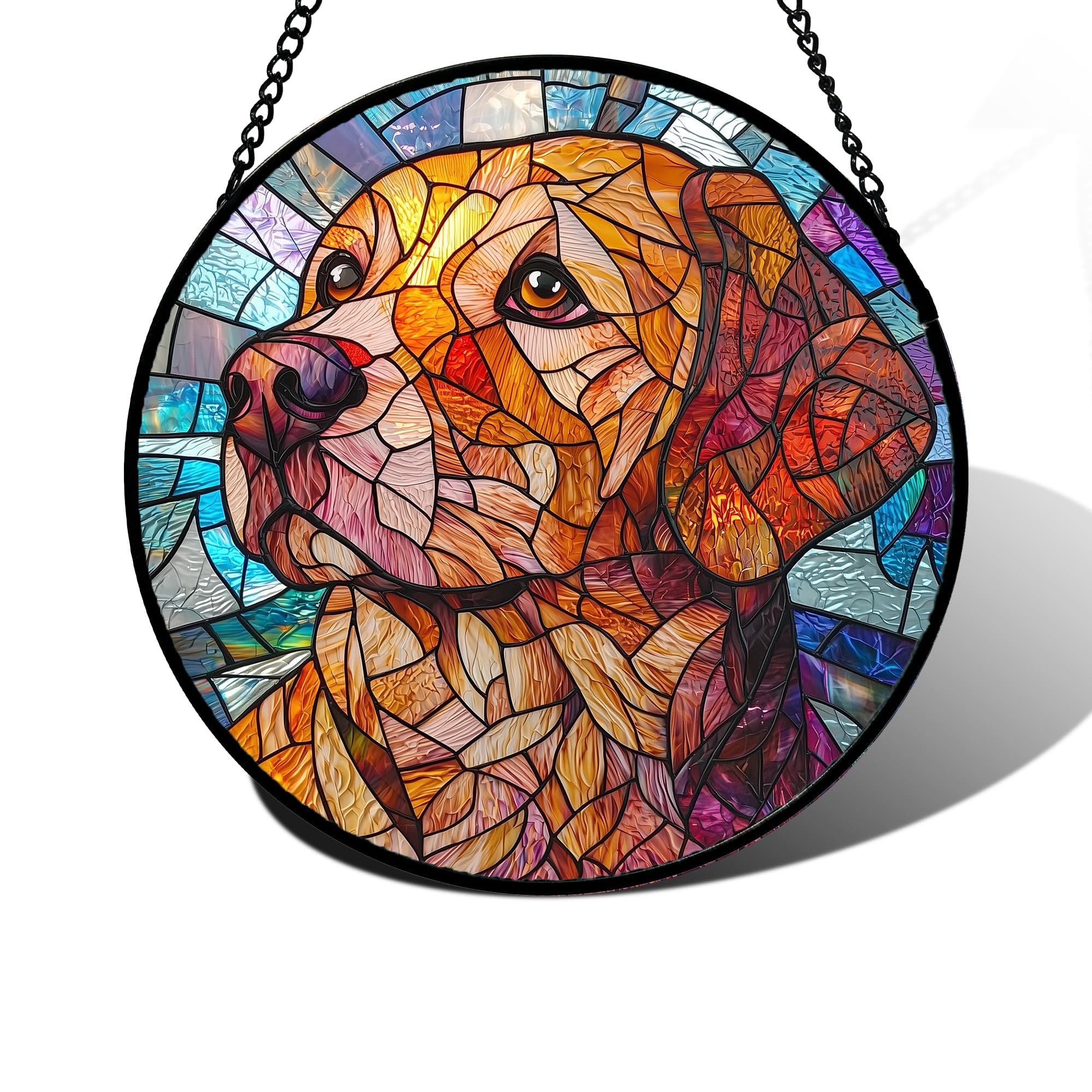DASTOLL Golden Dog Stained Glass Suncatcher, 7.8 Inches — gift idea