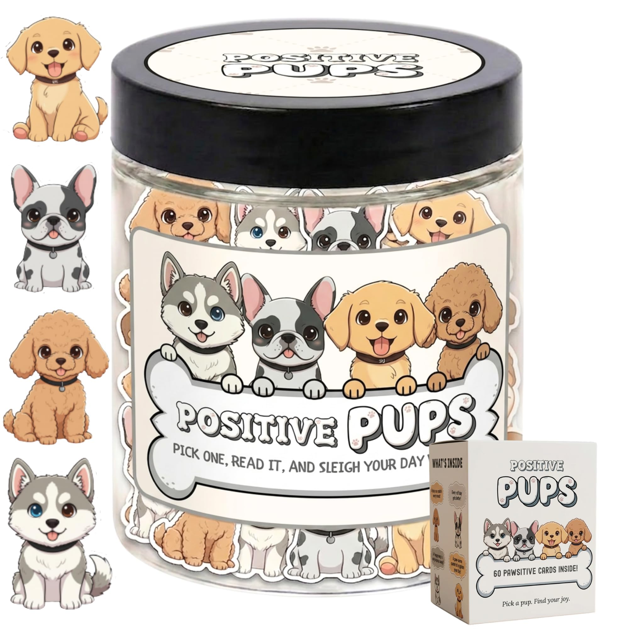 DEARMINE Positive Pups Jar with 60 Affirmation Cards — gift idea