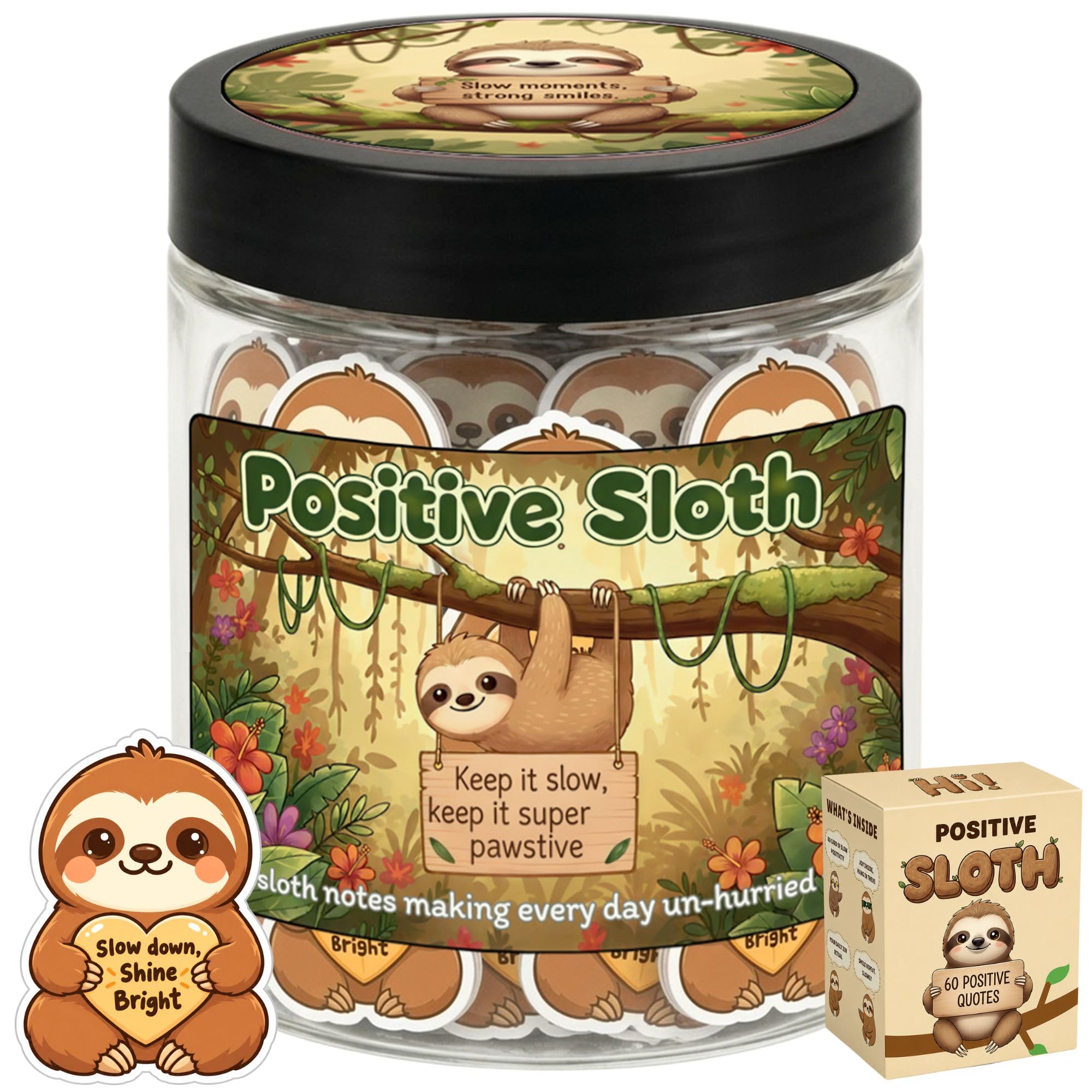 DEARMINE Positive Sloth Jar with 60 Affirmation Cards — original gift idea
