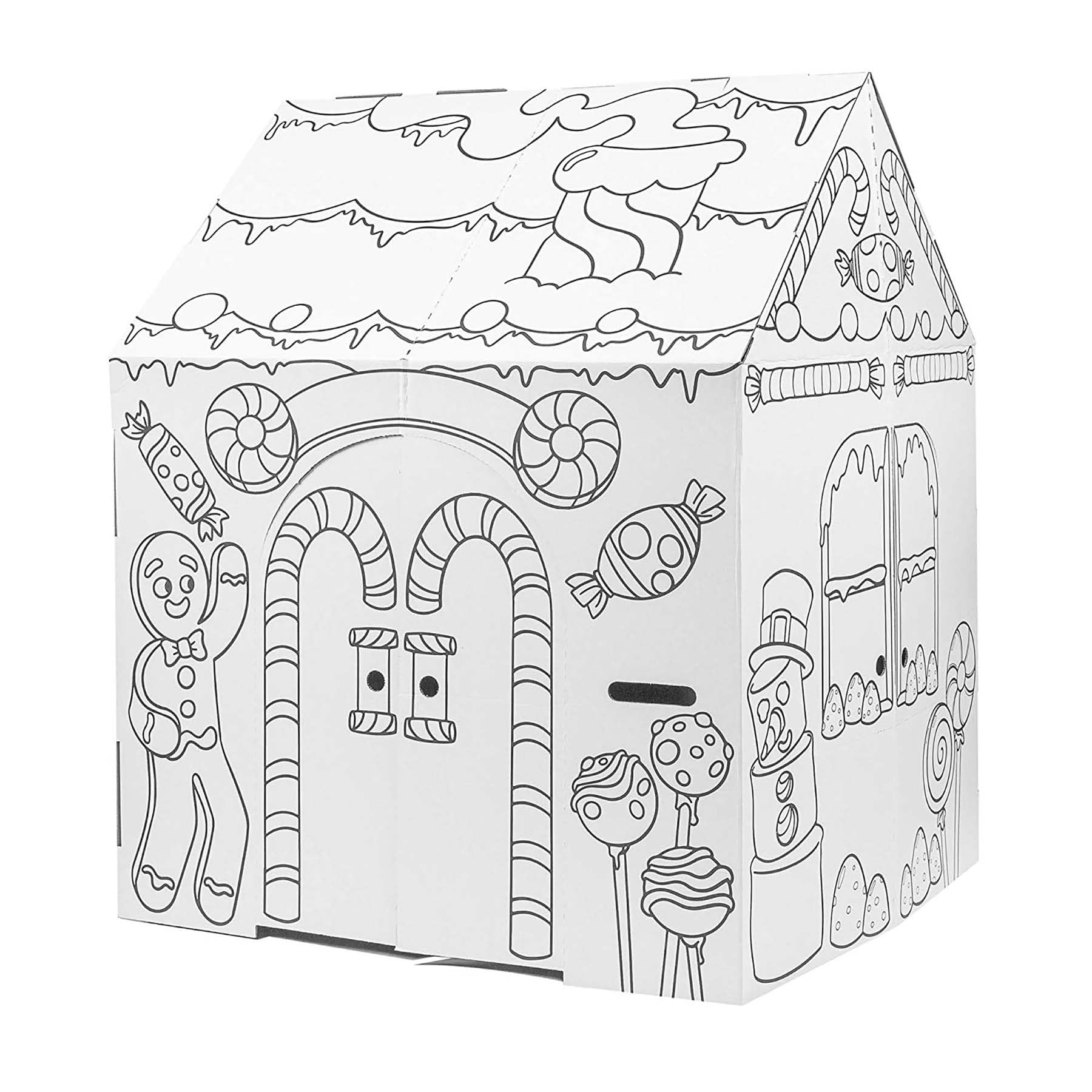 Easy Playhouse Cardboard Gingerbread House, Color-Your-Own Kids Fort — gift idea