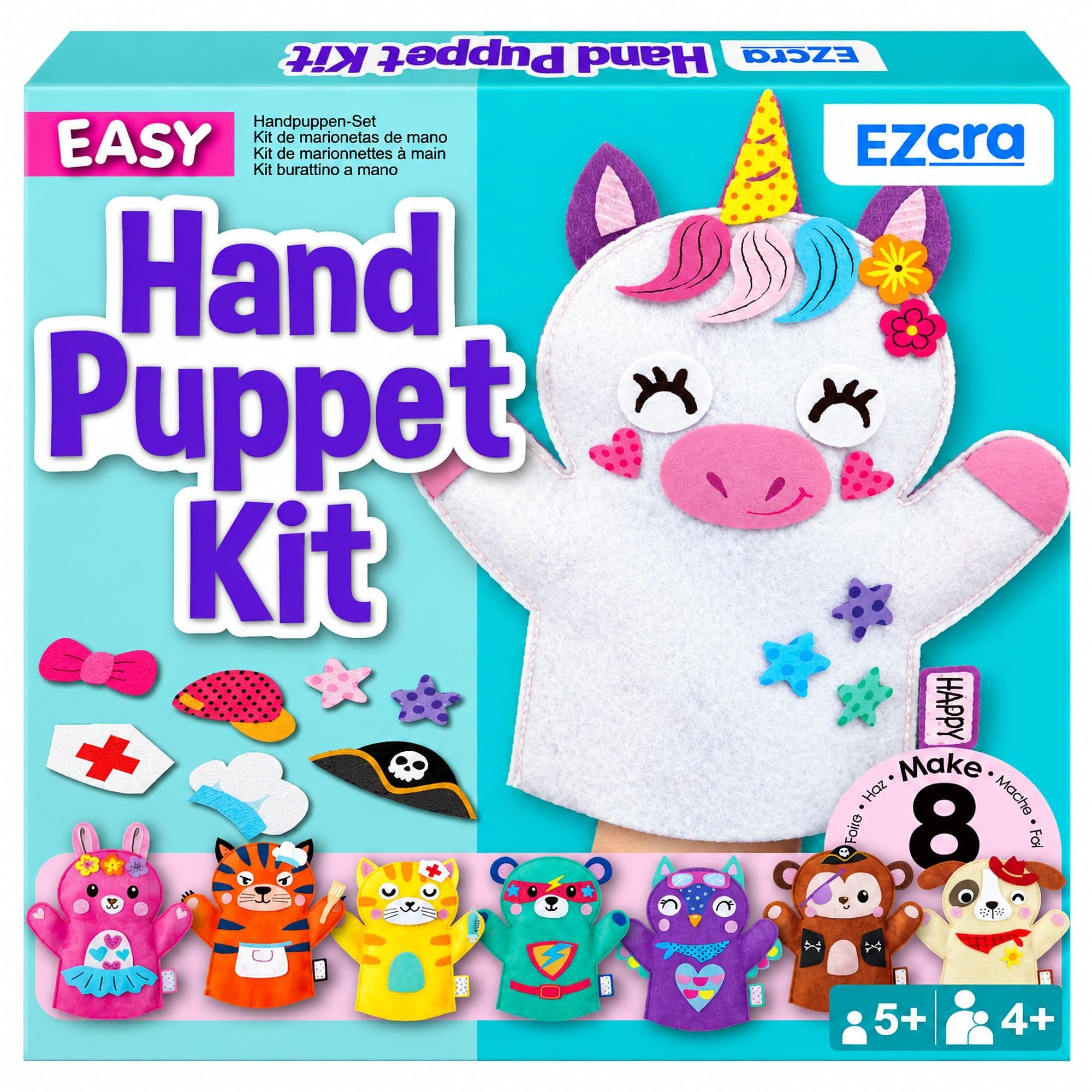 EZCRA Unicorn Hand Puppet Making Kit, 8 Puppets — gift idea