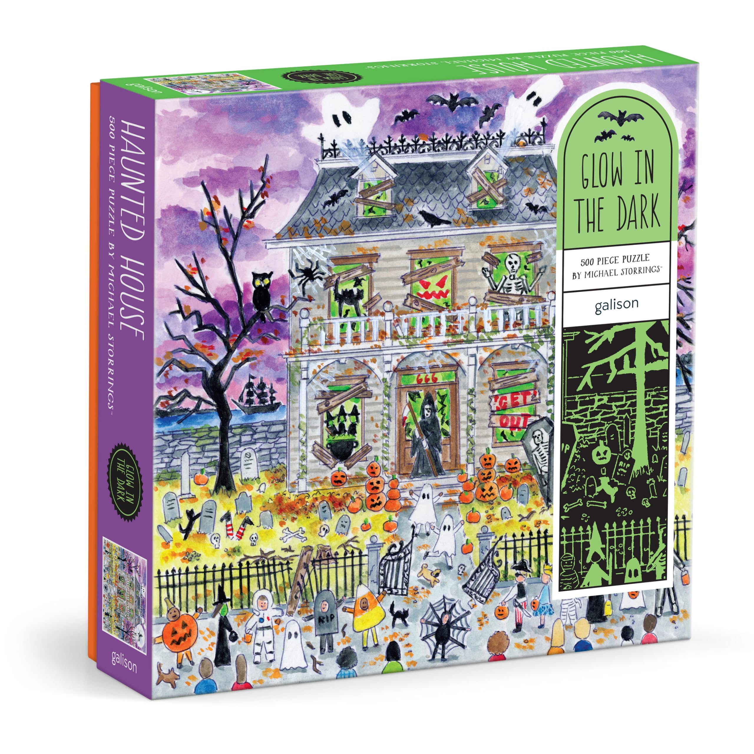 Galison Michael Storrings Haunted House Puzzle (500 Pieces, Glow in the Dark) — funny and quirky gift