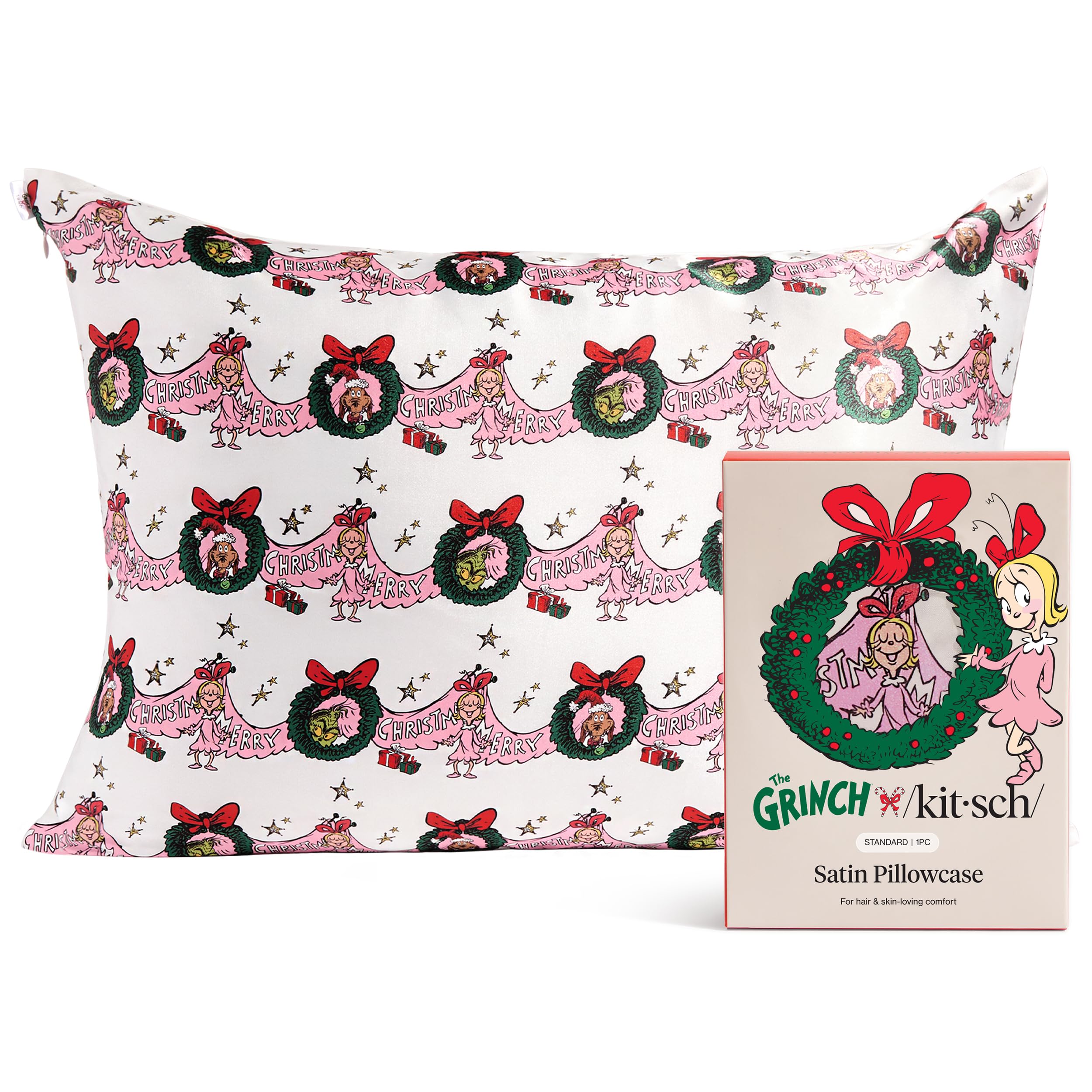 The Grinch x Kitsch Satin Pillowcase W/Zipper, Cindy Lou — original gift idea