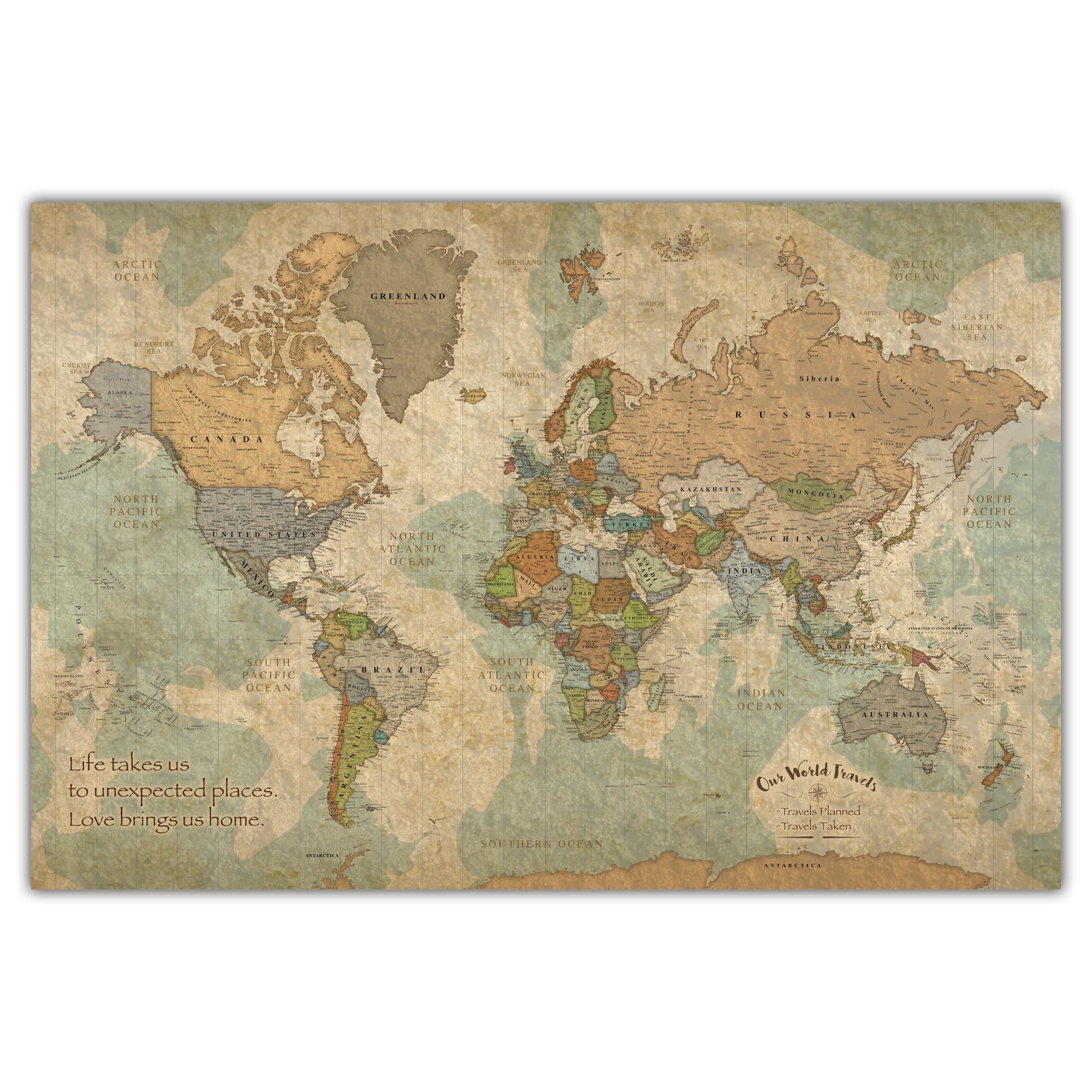HolyCowCanvas Personalized Push Pin World Travel Map (40 x 24 in) — gift idea