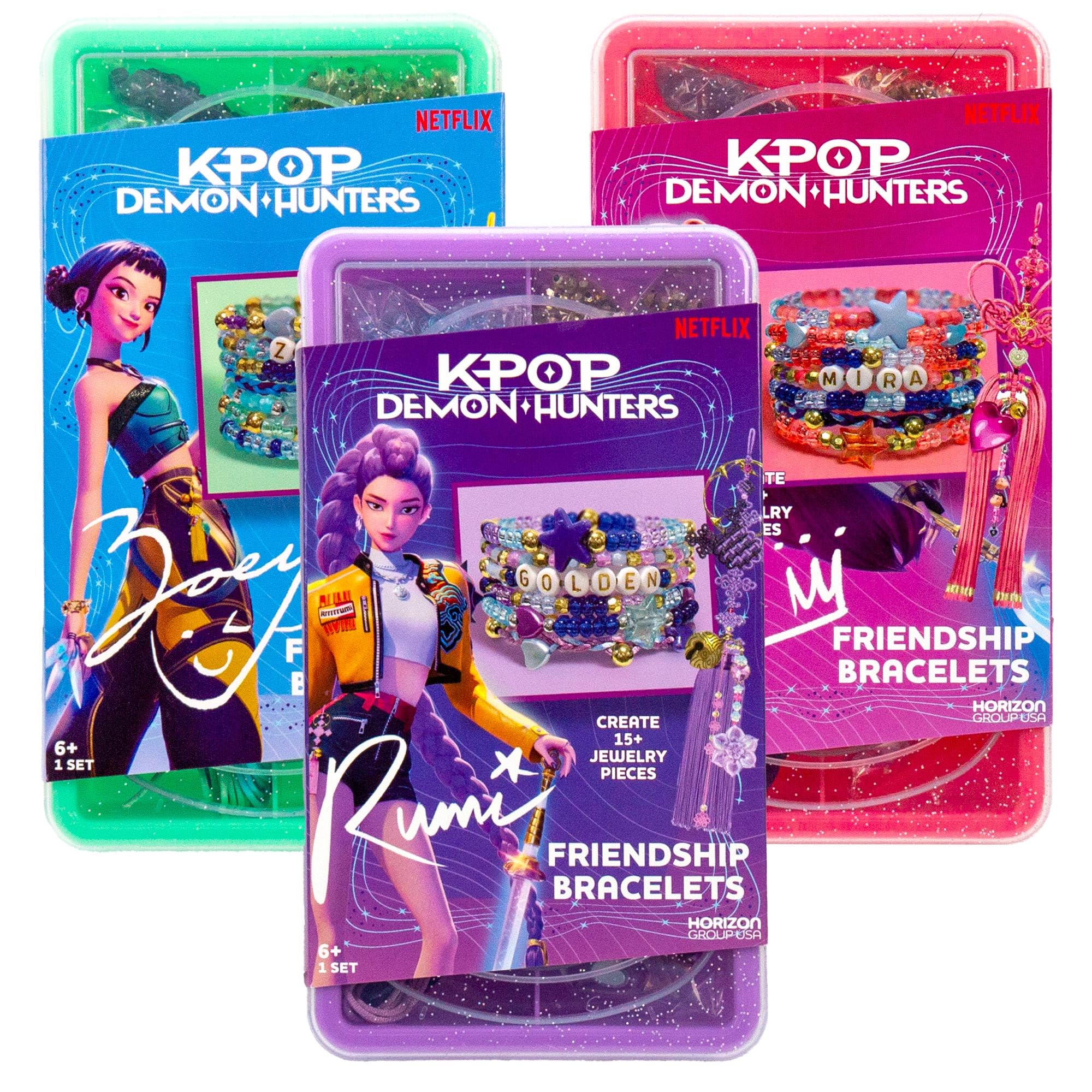 KPop Demon Hunters Friendship Bracelet Kit, 3-Pack (Rumi, Mira, Zoey) — gift idea
