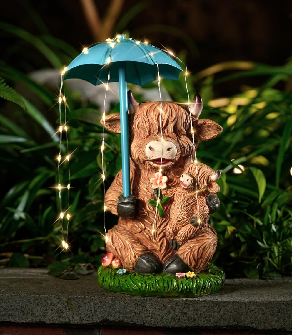 Joint Honglin Solar Highland Cow & Calf Garden Statue — gift idea