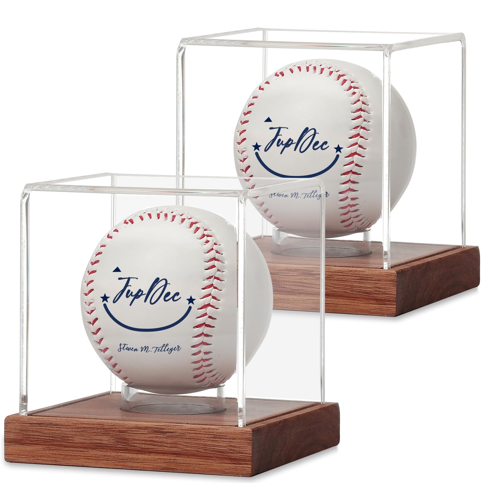 JupDec Baseball Display Case, Clear Cube with Wooden Base — gift idea
