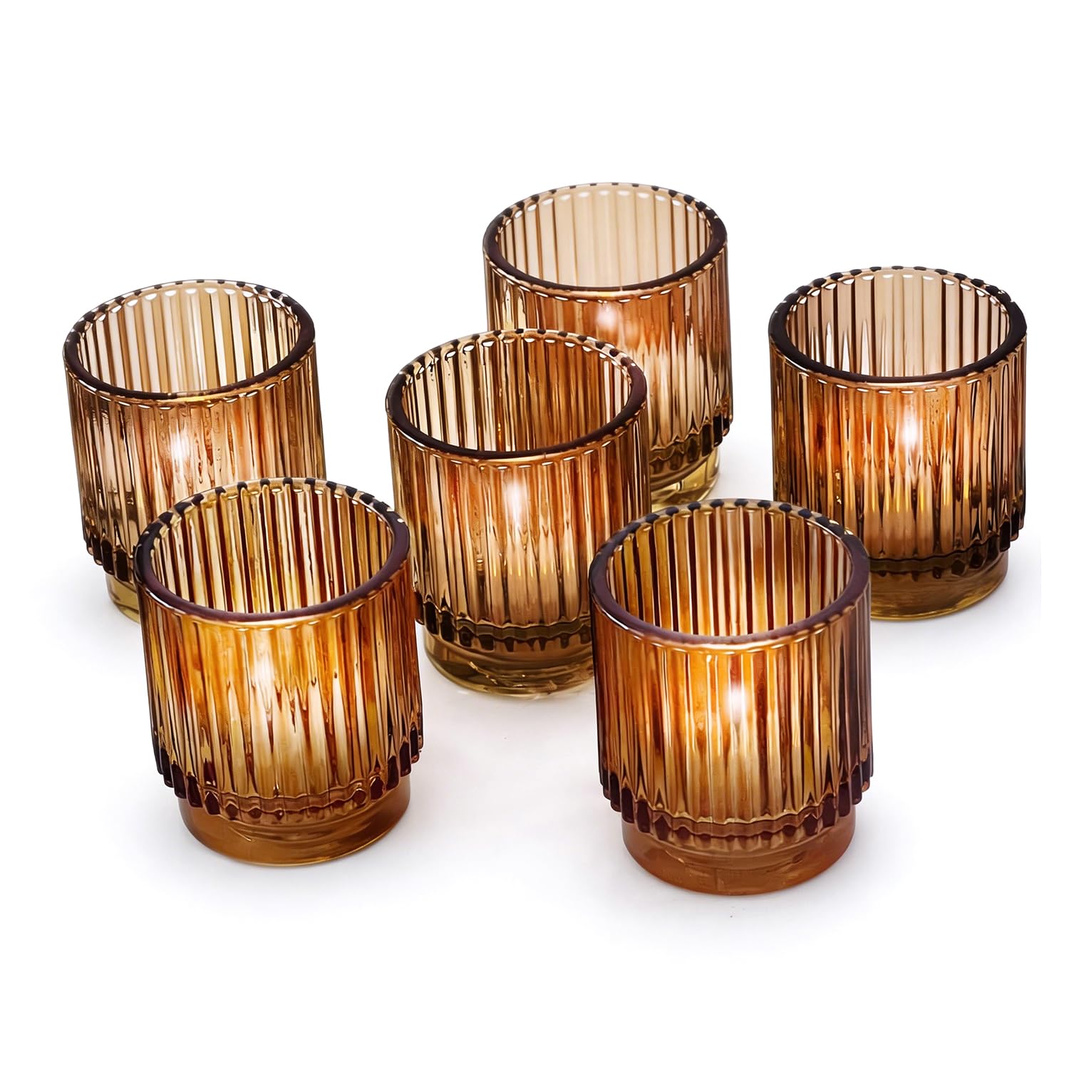 Kate Aspen Amber Ribbed Glass Votive Holders, Set of 6 — gift idea