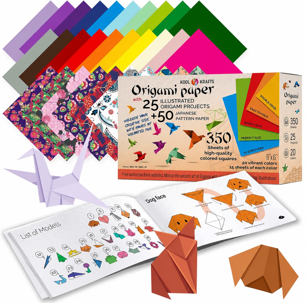 Kool Krafts Origami Paper Kit, 350 Sheets and 25-Project Book — gift idea