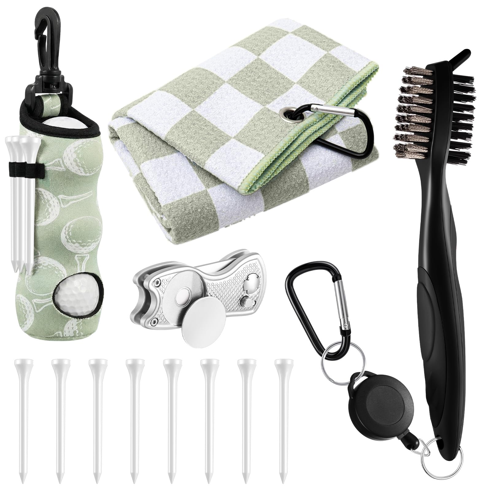 Liliful 12-Piece Golf Accessories Gift Set, Sage Green Check — gift idea