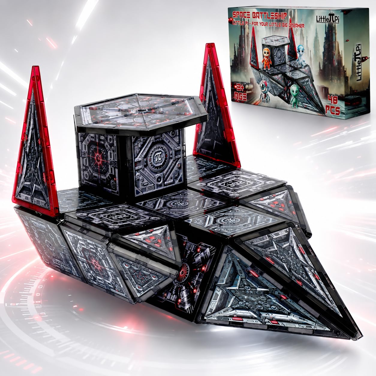 Little Pi Space Battleship Magnetic Tiles, 48 Pieces — gift idea