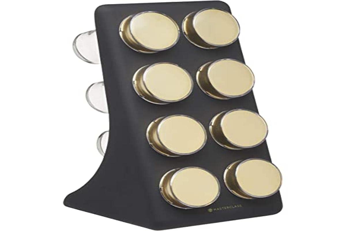 MasterClass Spice Rack with 8 Brass-Finish Jars — gift idea