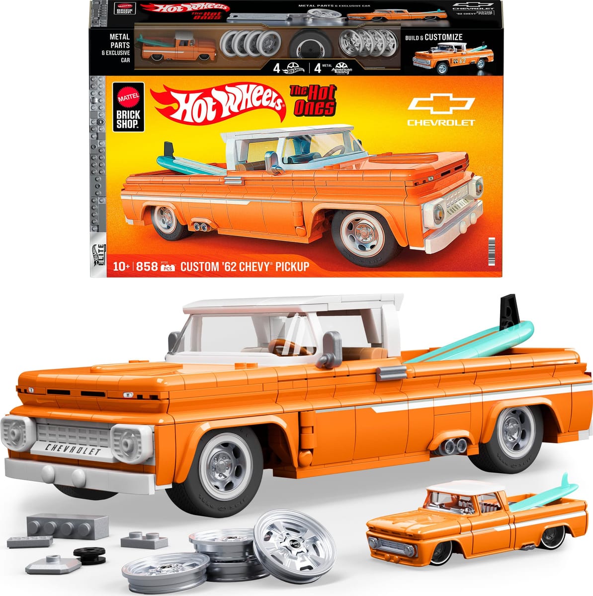 Mattel Brick Shop Hot Wheels Elite Series Custom '62 Chevy Pickup, 858 Pieces (JFT20) — gift idea