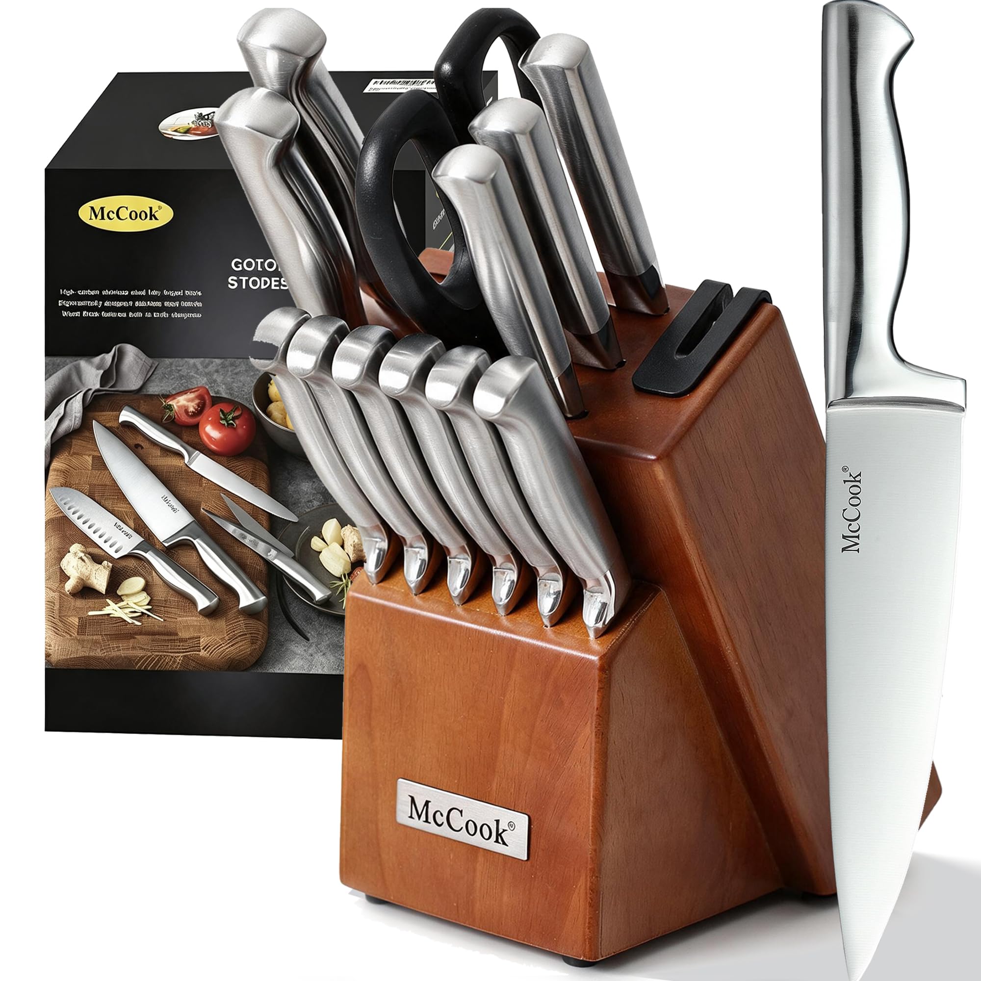 McCook 15-Piece Kitchen Knife Block Set with Built-in Sharpener — funny and quirky gift