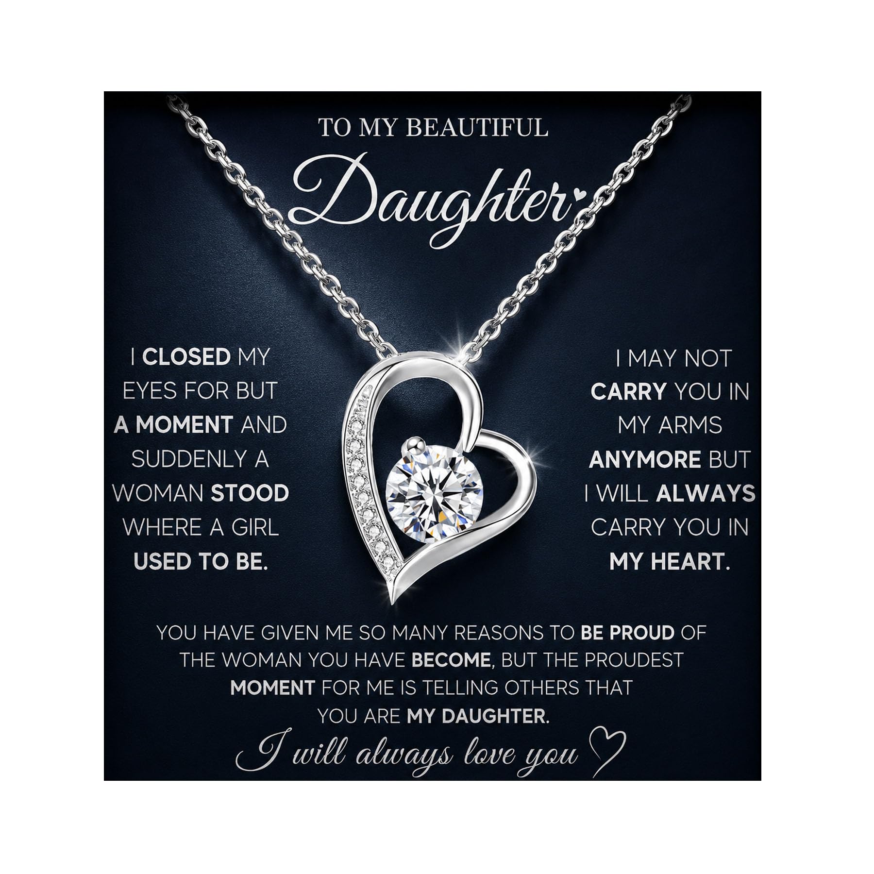 MGOOL Sterling Silver Heart Pendant Necklace for Daughter, with Message Card and LED Gift Box — gift idea