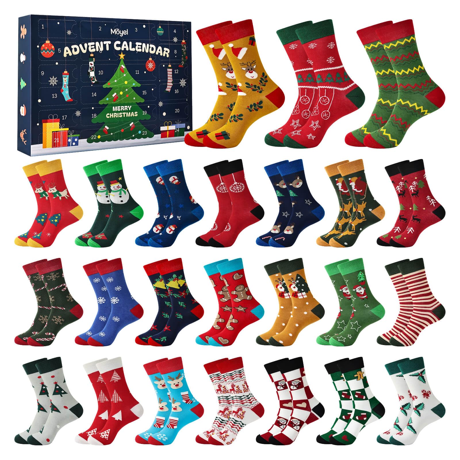 Moyel Men's Christmas Sock Advent Calendar 2026, 24 Pairs — gift idea