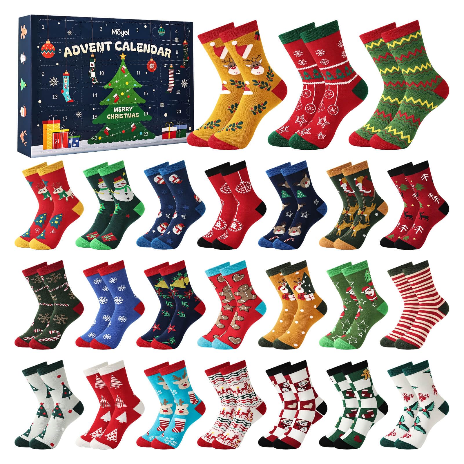 Moyel Women's Christmas Sock Advent Calendar 2026, 24 Pairs