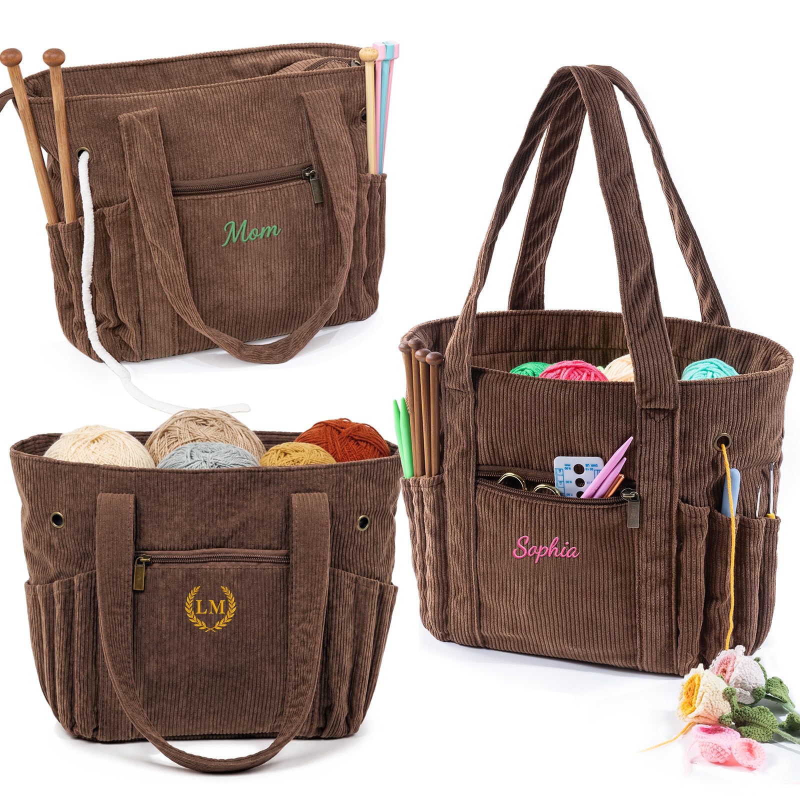 MYBAGZING Personalized Corduroy Crochet and Knitting Project Bag — gift idea