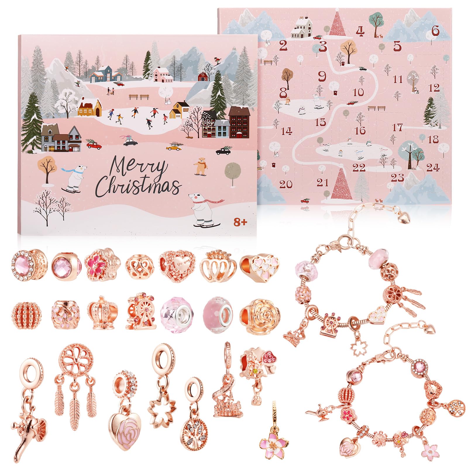 Naler Jewelry Advent Calendar 2026, Rose Gold Charm Bracelets