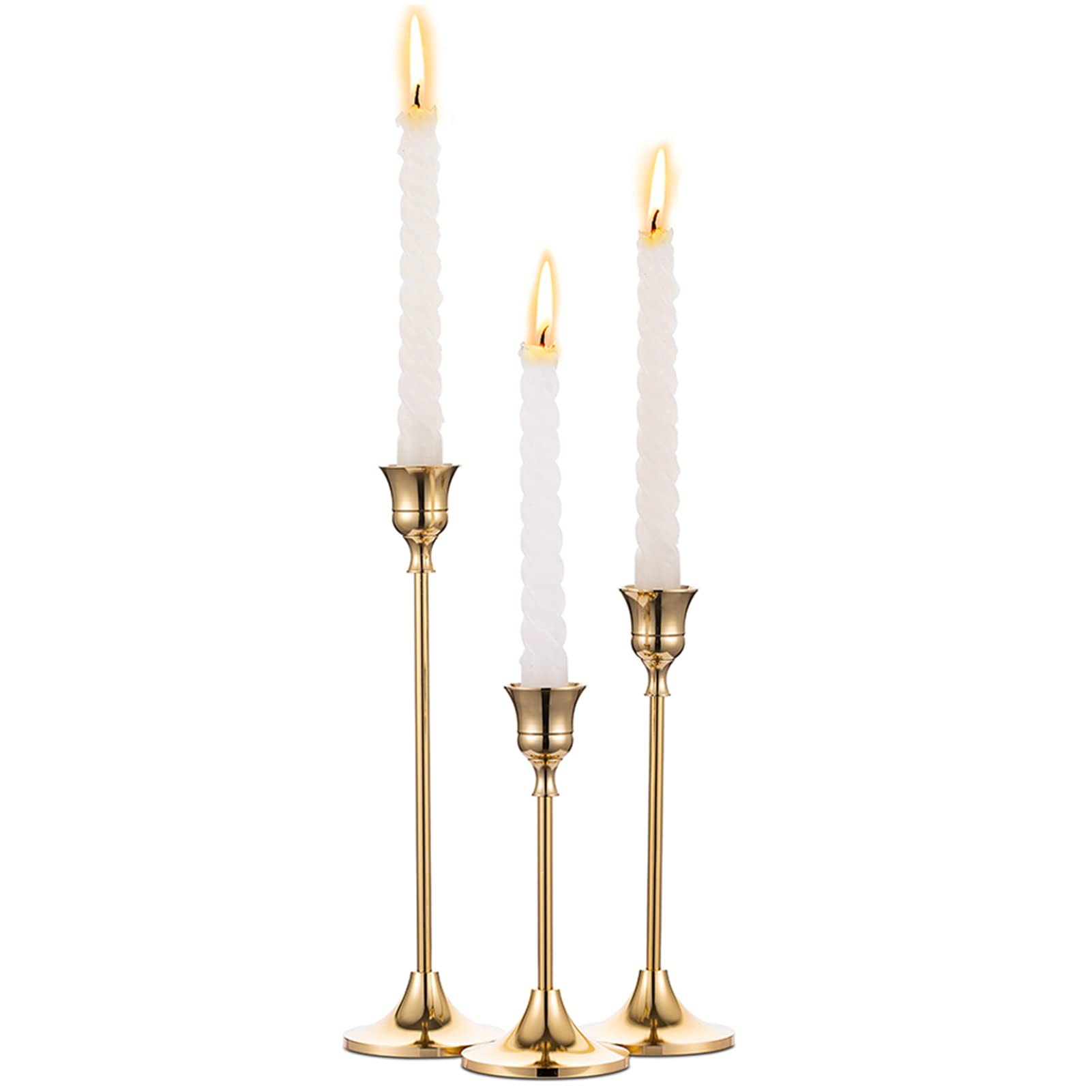 NUPTIO Brass Gold Taper Candlestick Holders, Set of 3 — gift idea