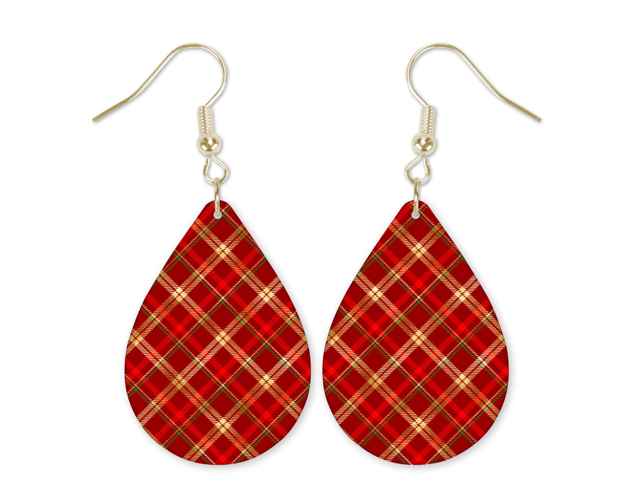 The Painted Pug Red & Gold Plaid Teardrop Earrings — gift idea