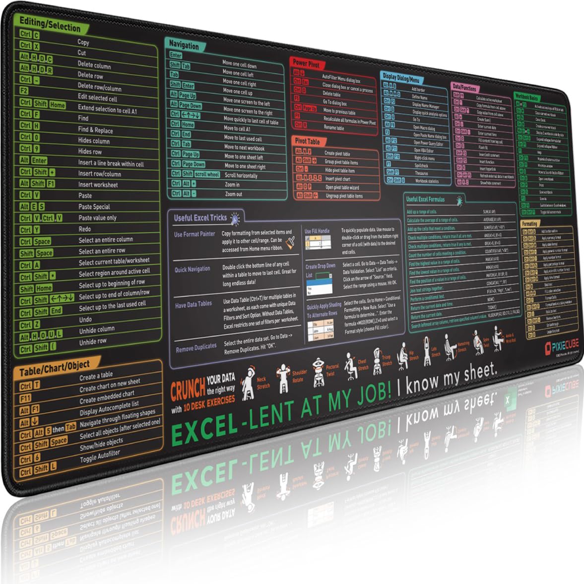 Pixiecube Excel Cheat Sheet Mouse Pad — original gift idea