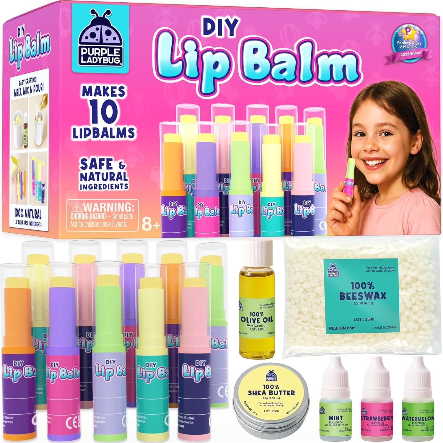 Purple Ladybug DIY Lip Balm Kit, 10 Tubes, 3 Flavors — gift idea