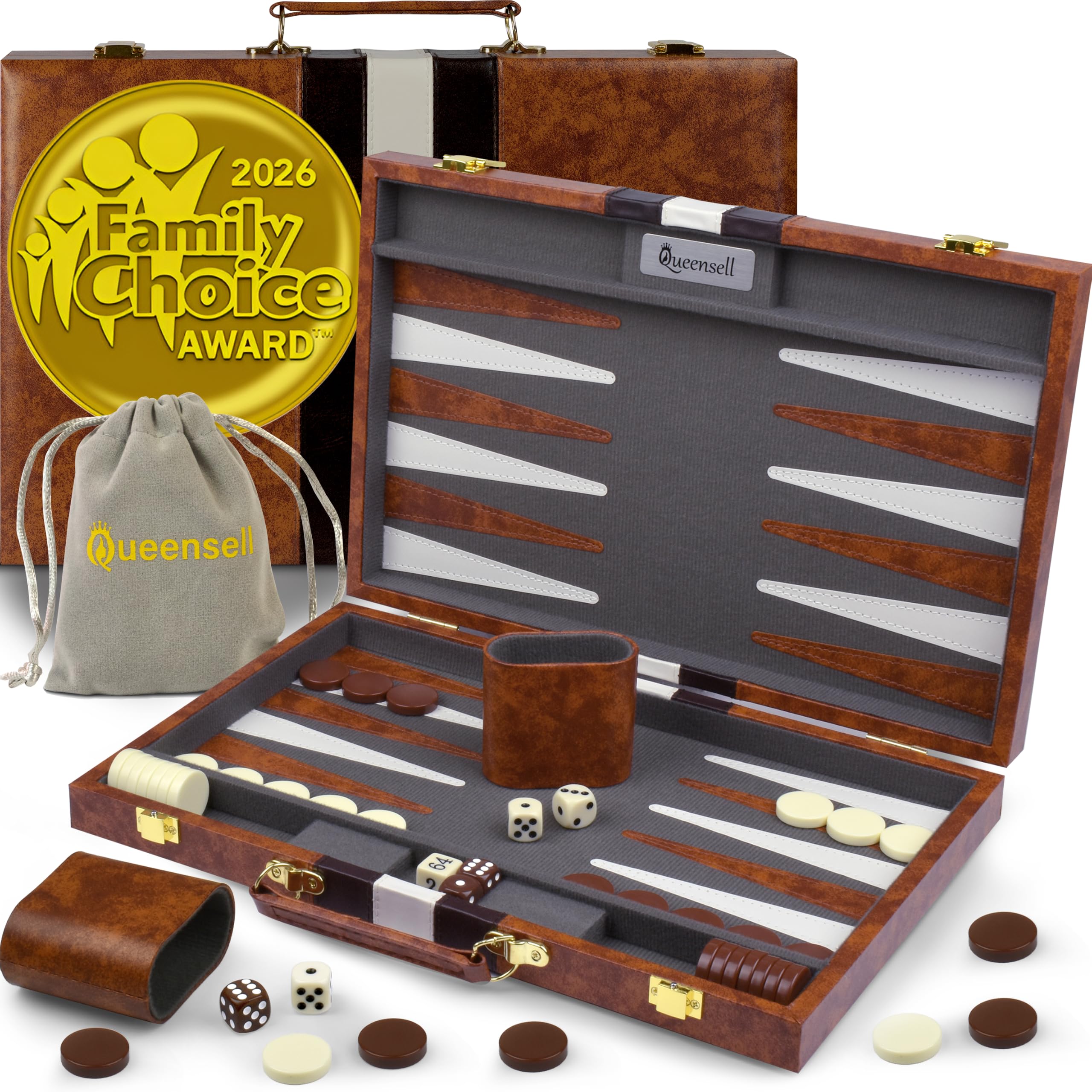 Queensell Backgammon Set with 15-Inch Folding Case — gift idea