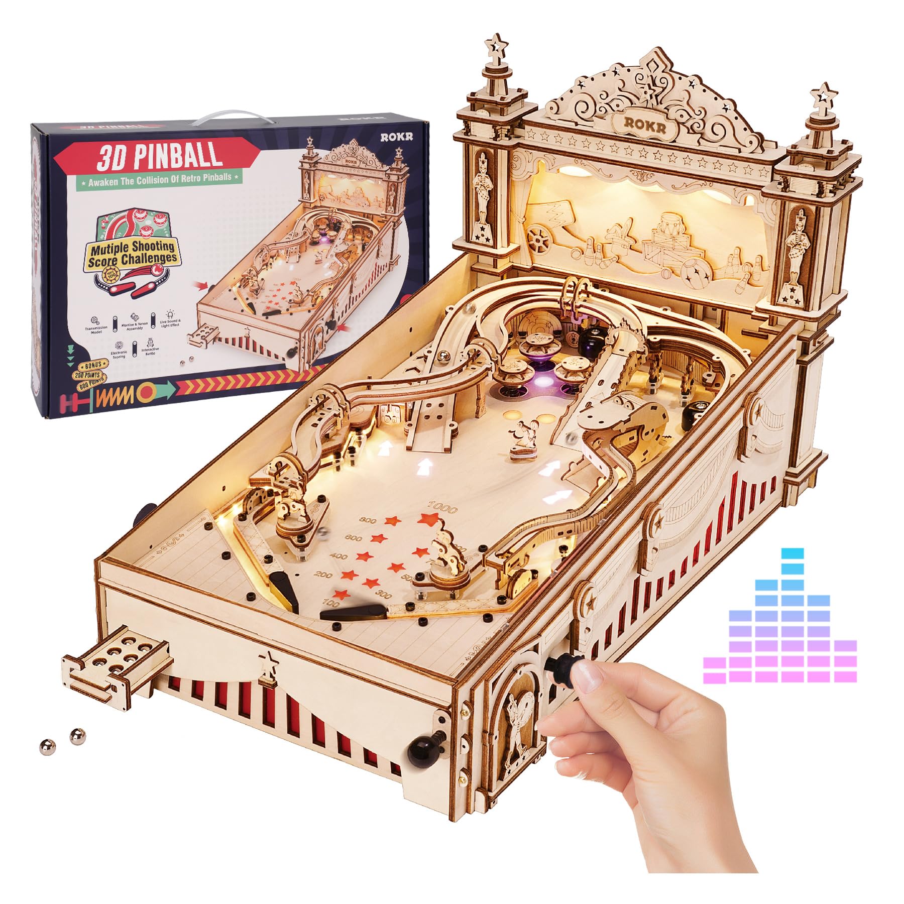 ROKR Wooden Circus Tabletop Pinball Machine — gift idea