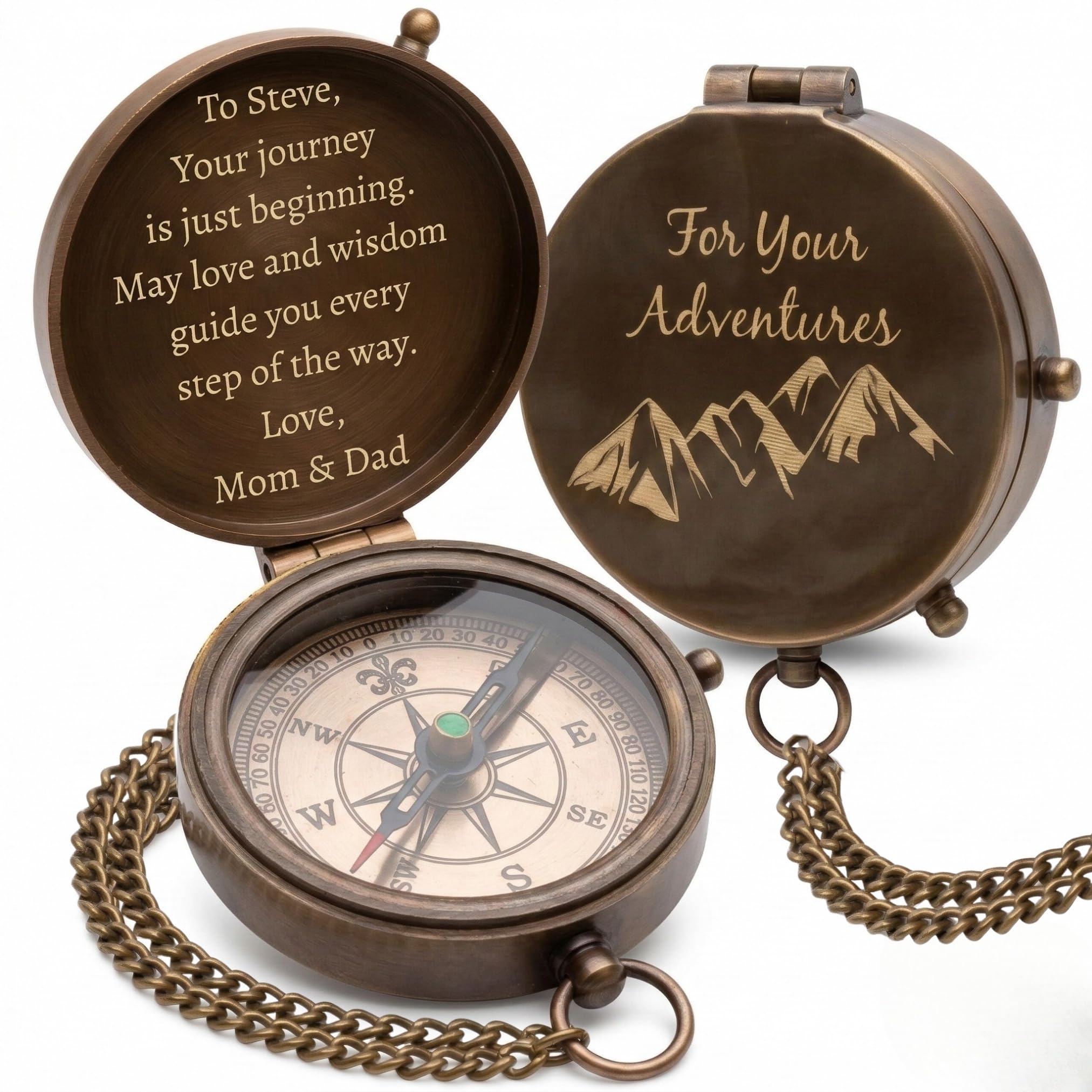 SFdizayn Custom Engraved Brass Pocket Compass — gift idea