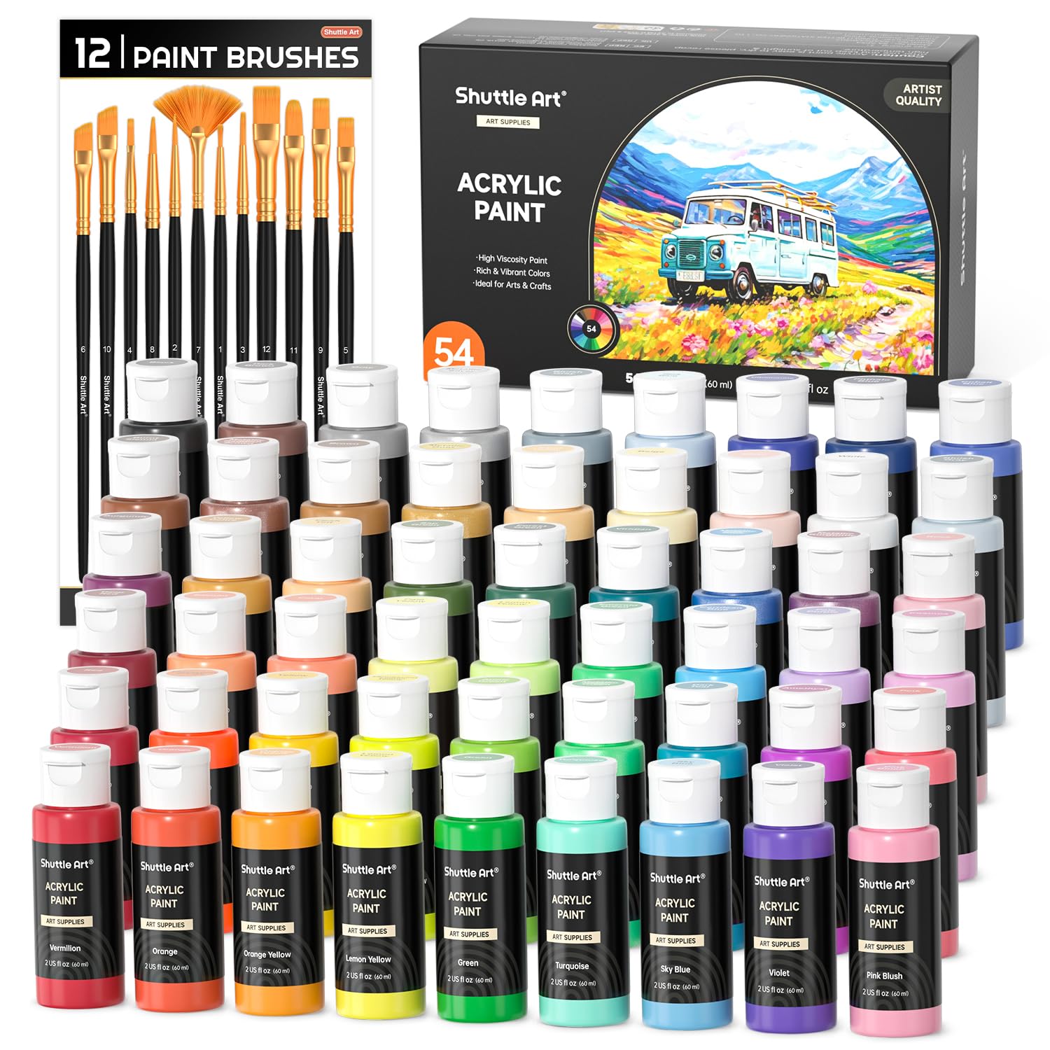 Shuttle Art 54 Colors Acrylic Paint Set with 12 Brushes — funny and quirky gift
