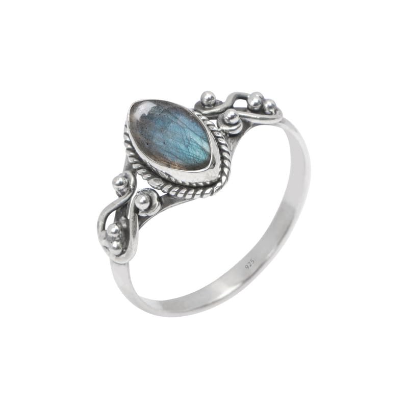 Silvebiz Blue Fire Labradorite Sterling Silver Ring — gift idea