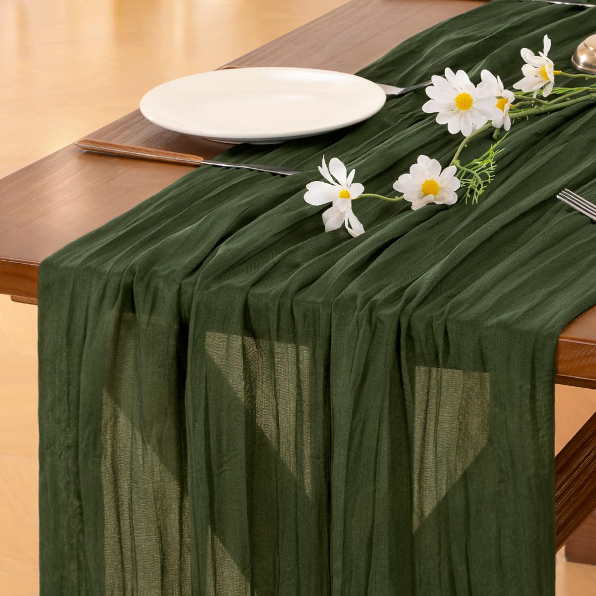 Socomi Cheesecloth Table Runner, 35 x 120 in, Olive Green — gift idea