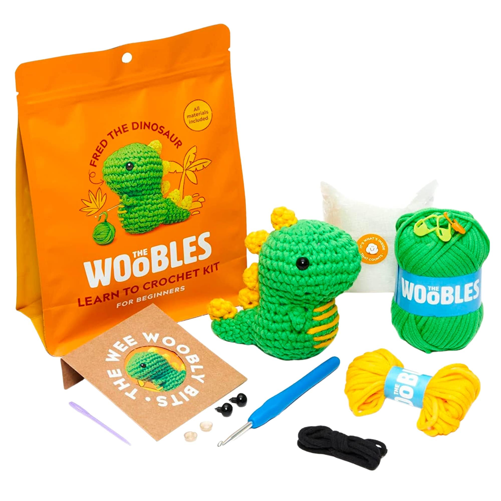 The Woobles Crochet Kit for Beginners, Fred the Dinosaur — gift idea