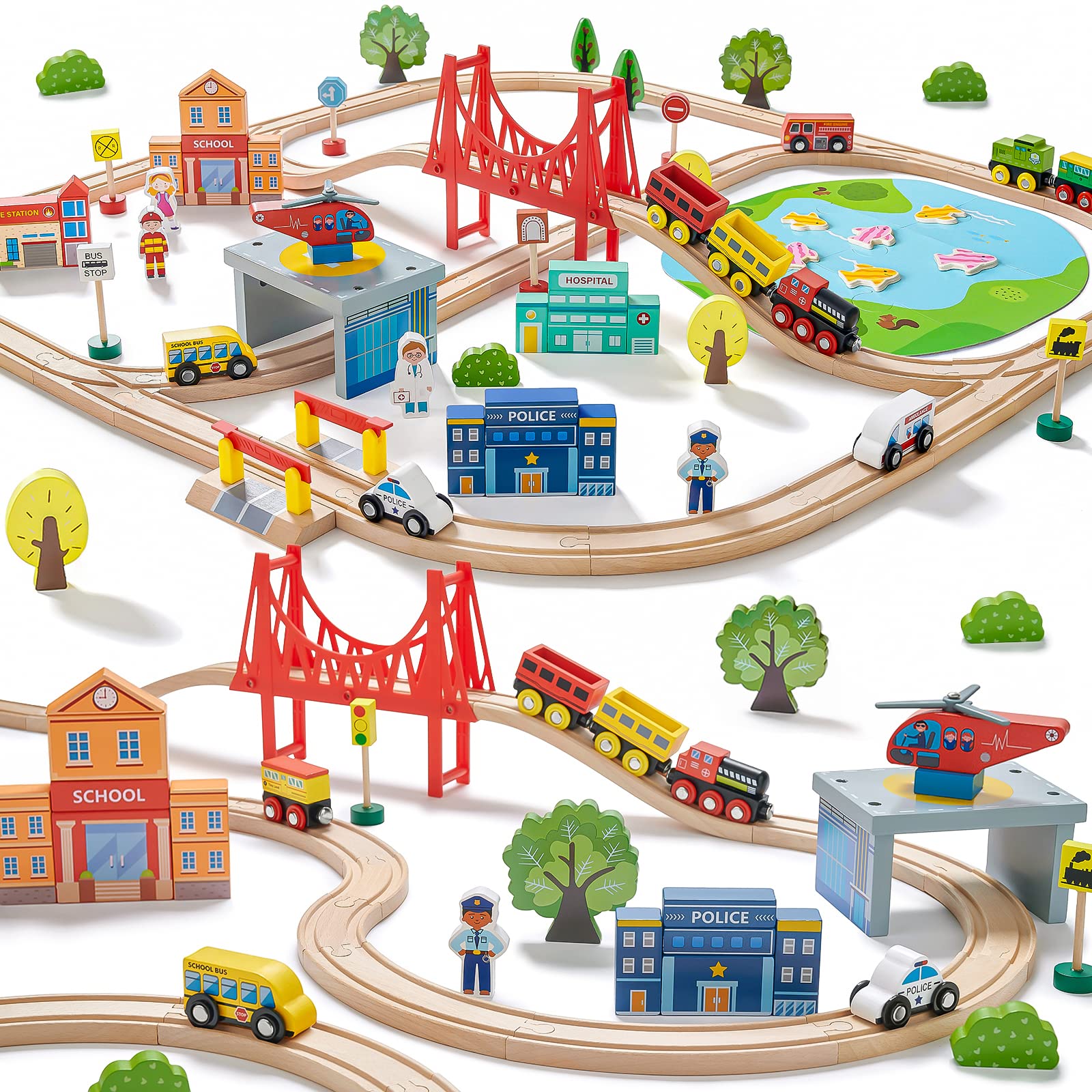 Tiny Land 110PCS Wooden Train Set, Toy Train with Tracks — original gift idea