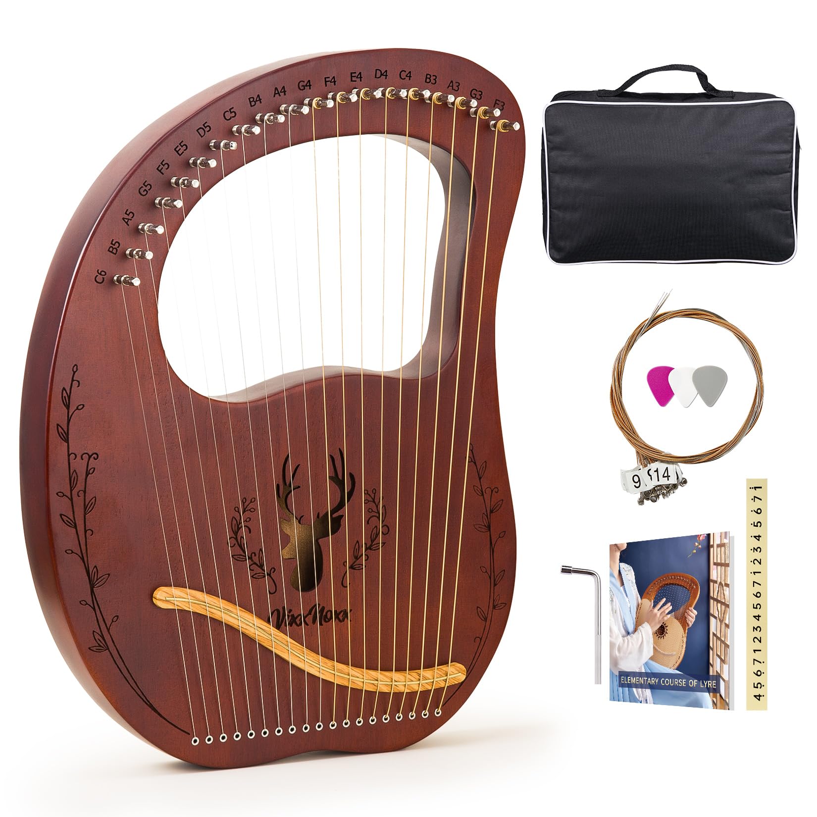 VixxNoxx 19-String Mahogany Lyre Harp Kit for Beginners — original gift idea
