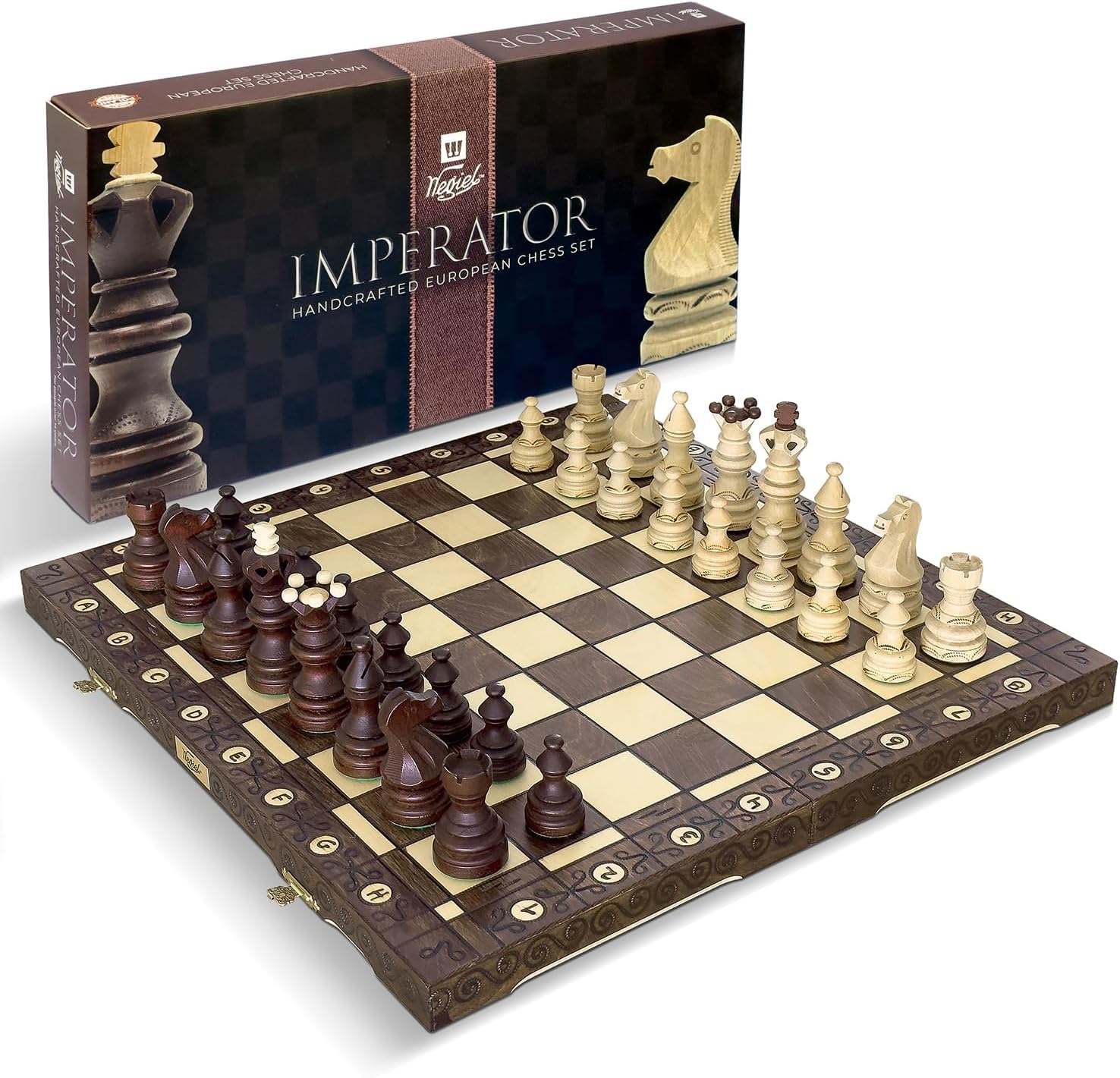 Wegiel Imperator 21-Inch Handcrafted Wooden Chess Set — gift idea