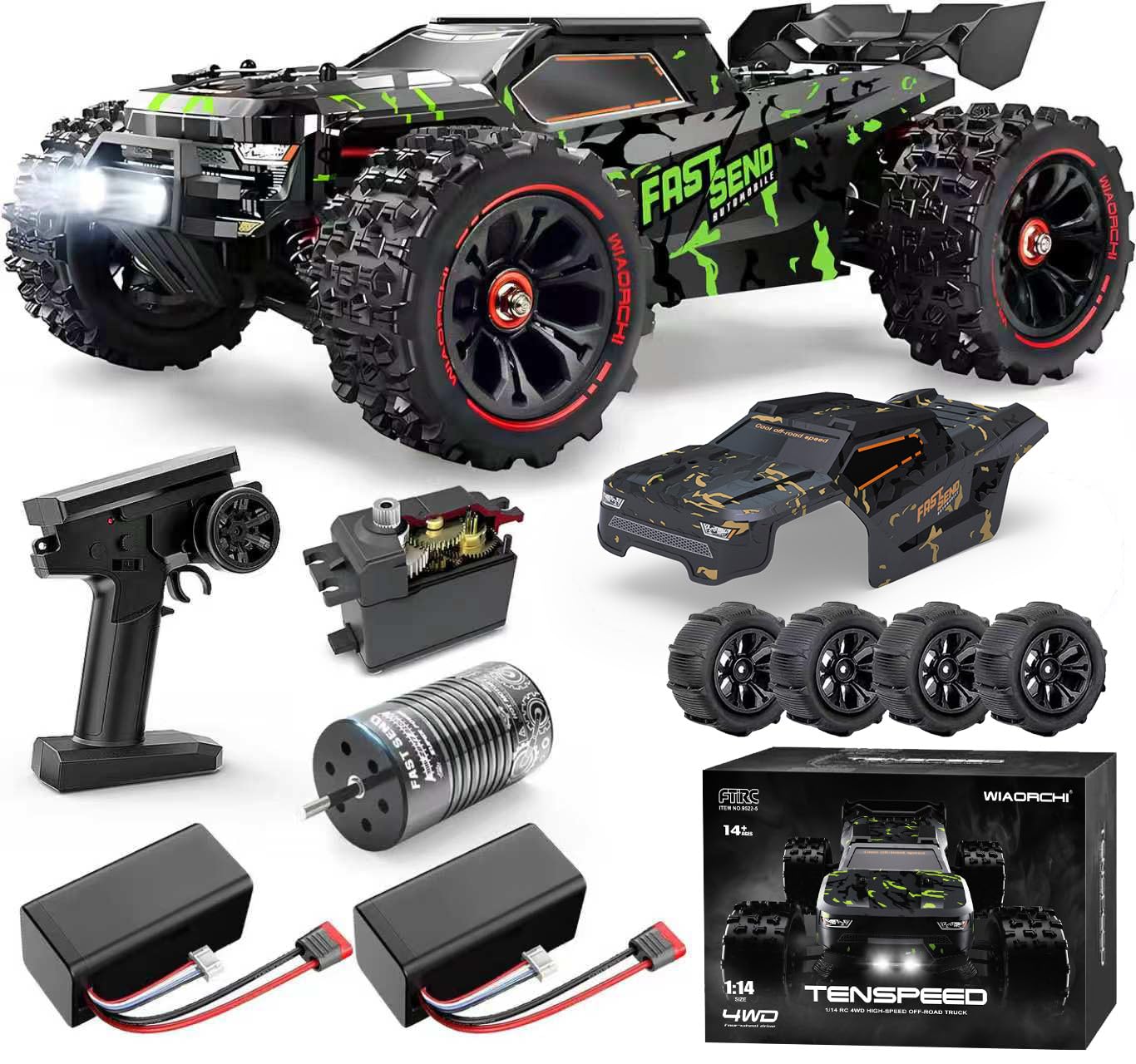 WIAORCHI 1/14 Brushless RC Truggy for Adults, 4x4 Waterproof, 50+ mph — gift idea