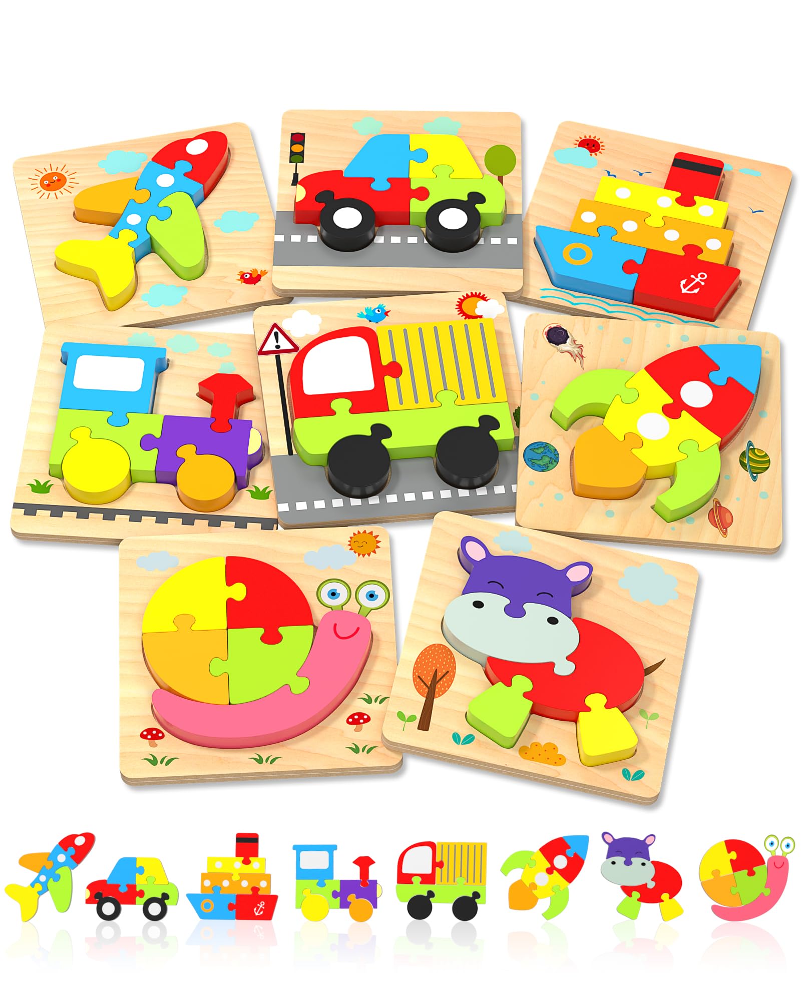 Yetonamr Wooden Toddler Puzzles, Animals and Vehicles — gift idea