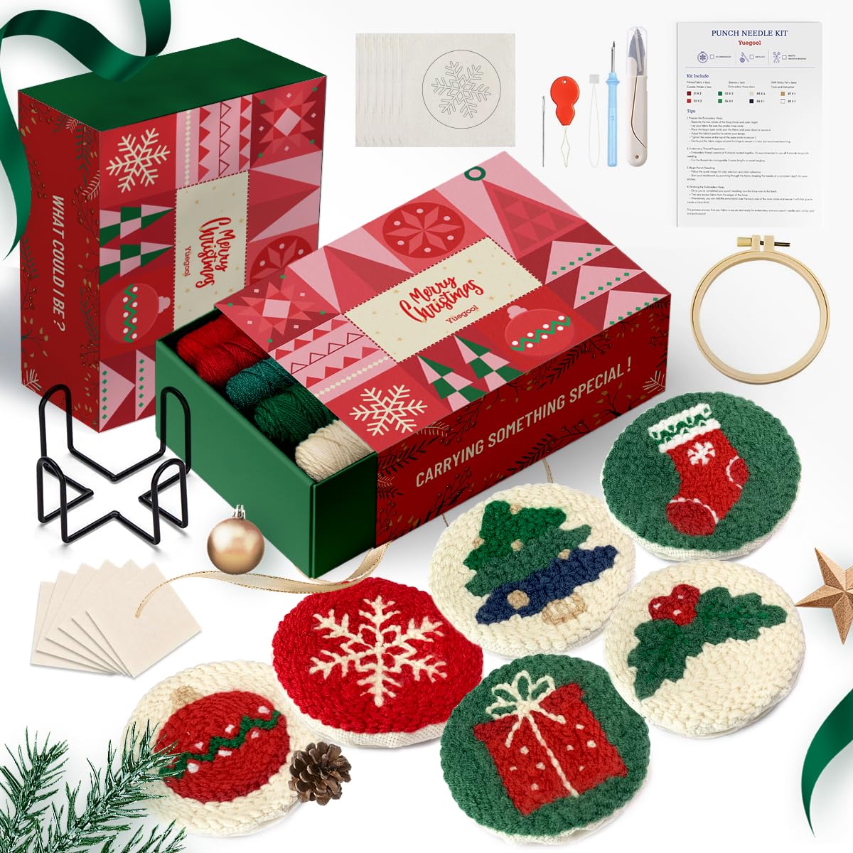 yuegool Christmas Punch Needle Coasters Kit, 6 Designs — gift idea