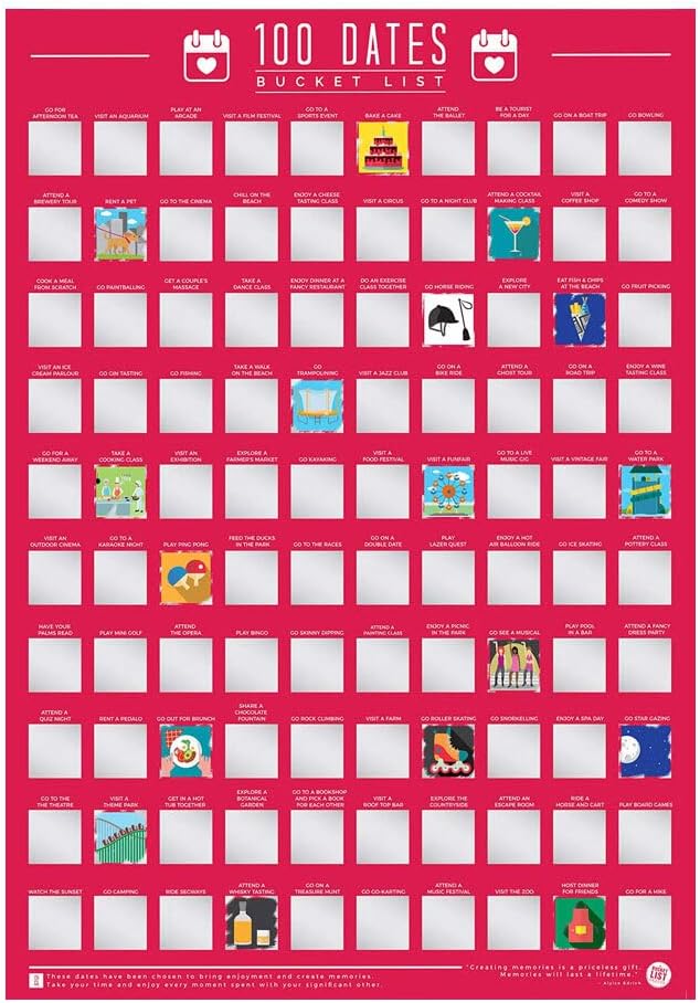 100 Dates Bucket List Scratch Poster — original gift idea