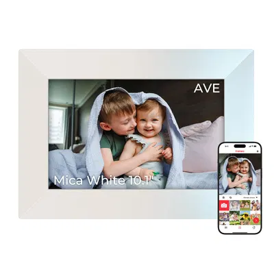 Apveelveer cadre photo numérique Frameo WiFi 10,1" tactile, blanc Mica — idée cadeau