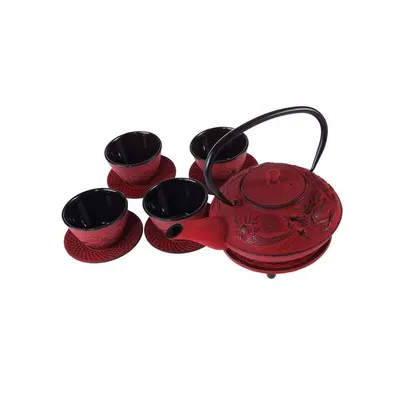 Service à thé en fonte Dragon La Chineuse, théière 0,8 L et 4 tasses — idée cadeau
