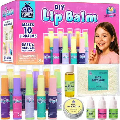 Purple Ladybug DIY Lip Balm Kit, 10 Tubes, 3 Flavors